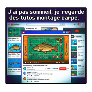 T-shirt humour pêche - J'ai pas sommeil tutos montage carpe